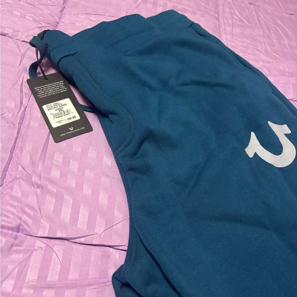 True Religion Teal Joggers with Logo